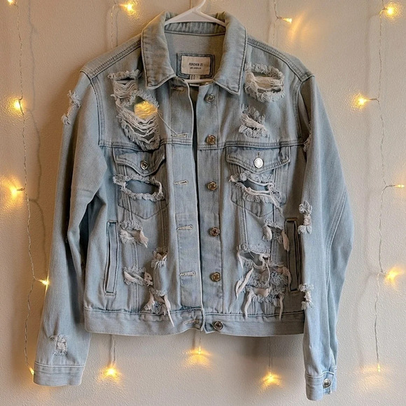 Forever 21 Destroyed Light Wash Jean Jacket​​​ - Picture 1 of 3